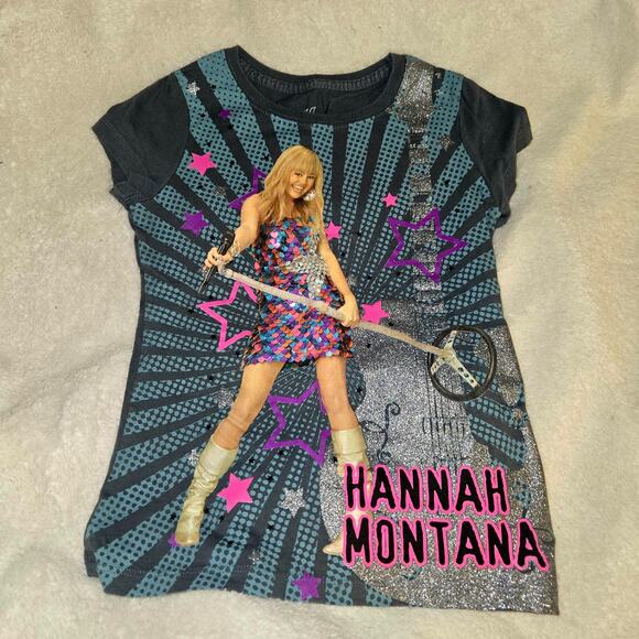 Y2K Hannah Montana Girls T-Shirt Glitter Medium - Picture 1 of 6